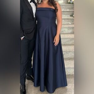 Alfred Sung Strapless Cuff Satin Gown